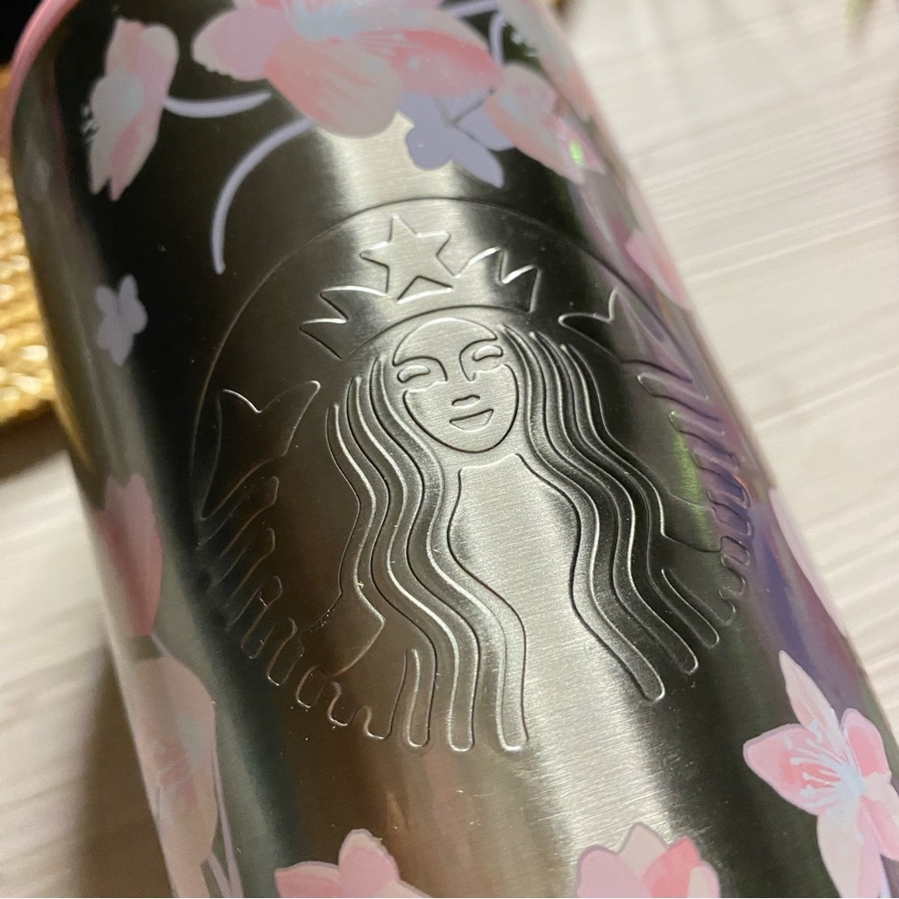 Starbucks Pink Silver Stainless Steel Floral Cherry Blossom Tumblers | 24 OZ - Picture 2 of 6